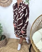 Robe chemise femme droite marron et beige Axellea
