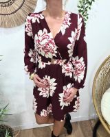 Robe femme bordeaux fleurs écrues Ophéa