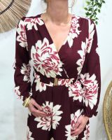 Robe femme bordeaux fleurs écrues Ophéa