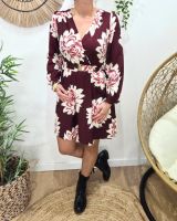 Robe femme bordeaux fleurs écrues Ophéa