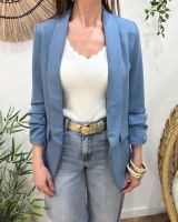 Blazer femme manches plissées bleu jean