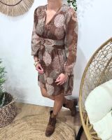 Robe femme marron fleurs kaki et taupes Lounaé
