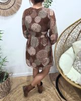 Robe femme marron fleurs kaki et taupes Lounaé