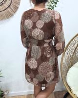 Robe femme marron fleurs kaki et taupes Lounaé