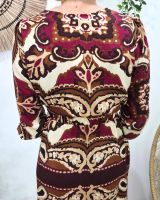 Robe longue femme bordeaux motifs prunes camels et beiges Malia