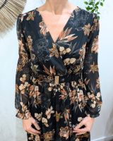 Robe longue femme noire fleurs terracotta et dorures Clara