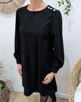 Robe femme noire velours côtelé boutons dorés épaule