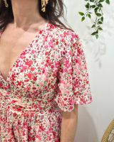 Robe longue femme écrue fleurs roses rouges Noémie