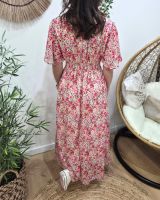 Robe longue femme écrue fleurs roses rouges Noémie