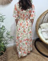 Robe longue femme écrue fleurs oranges et vertes Cassiopea