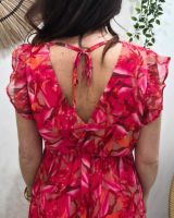 Robe longue femme fuchsia orange kaki manches à volants Zéphina