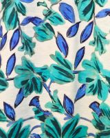  Robe femme droite écru fleurs bleus et vertes manches brodées Amédéa