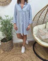  Robe femme droite écrue et bleue rayée Cosima