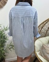  Robe femme droite écrue et bleue rayée Cosima
