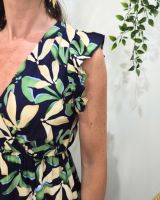  Robe longue femme marine feuilles vertes et beiges