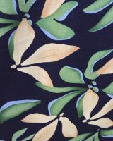  Robe longue femme marine feuilles vertes et beiges