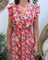  Robe longue femme fleurs roses et jaunes Ambra