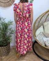  Robe longue femme fleurs roses et jaunes Ambra