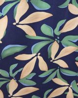  Robe longue femme marine feuilles vertes et beiges manches courtes