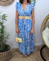 Robe longue femme à motifs fleuris bleue Amandine
