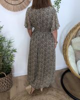 Robe longue femme marron fleurs vertes et jaunes Ileana