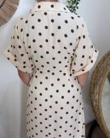  Robe longue femme chemise nouée à pois beige et marron