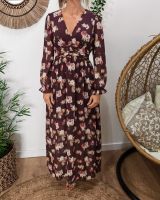 Robe longue femme prune à fleurs Mimosa