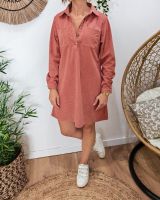  Robe courte droite femme velours cotelé rose foncé