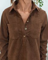  Robe courte droite femme velours cotelé marron
