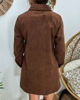  Robe courte droite femme velours cotelé marron