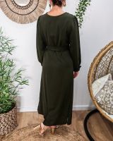  Robe longue femme nouée kaki Elise manches longues