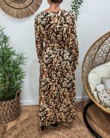 Robe longue femme marron et beige liseré doré Amora