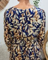 Robe longue femme bleue et beige liseré doré Amora