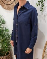  Robe droite femme unie bleu marine boutonnée Maresia