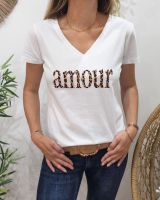 T-shirt blanc amour léopard