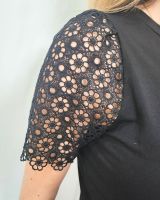 T-shirt femme noir manches brodées Léontine