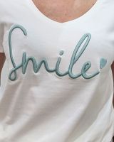 T-Shirt femme blanc broderie smile vert agate