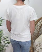 T-Shirt femme blanc broderie smile vert agate