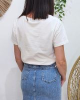T-Shirt femme blanc broderie smile kaki