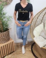 T-Shirt femme noir broderie bichette dorée