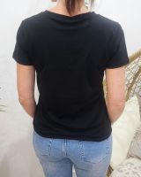 T-Shirt femme noir broderie bichette dorée