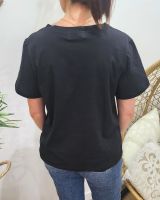 T-Shirt femme noir broderie coeur rouge Théa
