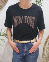 T-Shirt femme noir NEW YORK léopard
