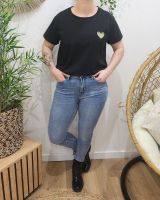 T-Shirt noir broderie coeur dégradé doré