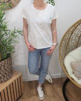 T-Shirt femme blanc coeurs brodés dorés