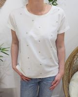 T-Shirt femme blanc coeurs brodés dorés