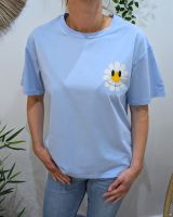 T-Shirt femme bleu ciel fleurs good vibes Only