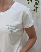 T-Shirt femme blanc broderie les copines d'abord verte