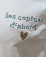 T-Shirt femme blanc broderie les copines d'abord verte
