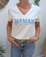 T-Shirt femme blanc Maman bleu